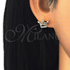 Sterling Silver Stud Earring, Crown Design, with White Cubic Zirconia and White Crystal, Polished, Golden Finish, 02.336.0079.2