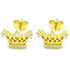 Sterling Silver Stud Earring, Crown Design, with White Cubic Zirconia and White Crystal, Polished, Golden Finish, 02.336.0079.2