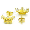 Sterling Silver Stud Earring, Crown Design, with White Cubic Zirconia and White Crystal, Polished, Golden Finish, 02.336.0079.2