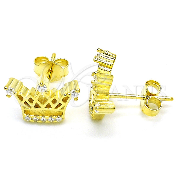 Sterling Silver Ring — Stud Earring Crown Design with White Cubic Zirconia — main product view — SKU 125613 | Plata 925 anillo — Stud Earring Crown diseño with blanco Cubic Zirconia — SKU 125613