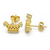 Sterling Silver Stud Earring, Crown Design, with White Cubic Zirconia and White Crystal, Polished, Golden Finish, 02.336.0079.2