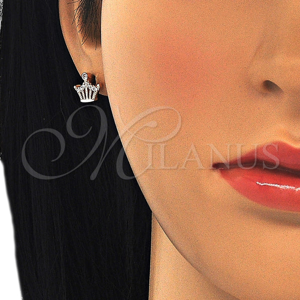 Sterling Silver Ring — Stud Earring Crown Design with White Cubic Zirconia — alternate product view — SKU 125614 | Plata 925 anillo — Stud Earring Crown diseño with blanco Cubic Zirconia — SKU 125614