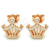 Sterling Silver Stud Earring, Crown Design, with White Cubic Zirconia, Polished, Rose Gold Finish, 02.336.0052.1