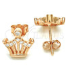 Sterling Silver Stud Earring, Crown Design, with White Cubic Zirconia, Polished, Rose Gold Finish, 02.336.0052.1