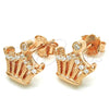 Sterling Silver Stud Earring, Crown Design, with White Cubic Zirconia, Polished, Rose Gold Finish, 02.336.0052.1