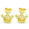 Sterling Silver Stud Earring, Crown Design, with White Cubic Zirconia, Polished, Golden Finish, 02.336.0052.2