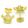 Sterling Silver Stud Earring, Crown Design, with White Cubic Zirconia, Polished, Golden Finish, 02.336.0052.2