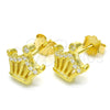 Sterling Silver Stud Earring, Crown Design, with White Cubic Zirconia, Polished, Golden Finish, 02.336.0052.2