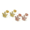 Sterling Silver Stud Earring, Crown Design, with White Cubic Zirconia, Polished, Golden Finish, 02.336.0052.2