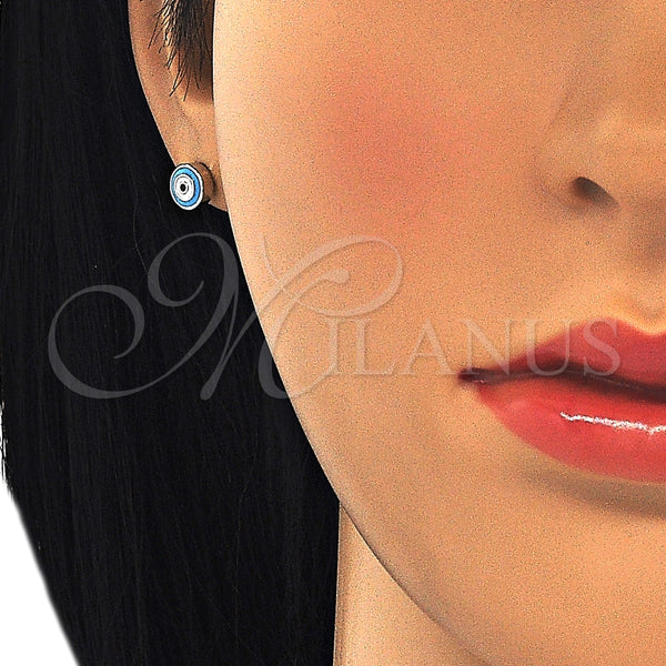 Sterling Silver Ring — Stud Earring Evil Eye Design Azul claro Enamel — alternate product view — SKU 125625 | Plata 925 anillo — Stud Earring Evil Eye diseño Azul claro Enamel — SKU 125625