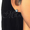 Sterling Silver Stud Earring, Evil Eye Design, Azul claro Enamel Finish, Rhodium Finish, 02.336.0092