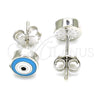 Sterling Silver Stud Earring, Evil Eye Design, Azul claro Enamel Finish, Rhodium Finish, 02.336.0092