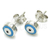 Sterling Silver Stud Earring, Evil Eye Design, Azul claro Enamel Finish, Rhodium Finish, 02.336.0092
