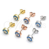 Sterling Silver Stud Earring, Evil Eye Design, Azul claro Enamel Finish, Rhodium Finish, 02.336.0092