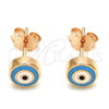 Sterling Silver Stud Earring, Evil Eye Design, Azul claro Enamel Finish, Rose Gold Finish, 02.336.0092.1