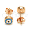 Sterling Silver Stud Earring, Evil Eye Design, Azul claro Enamel Finish, Rose Gold Finish, 02.336.0092.1