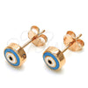 Sterling Silver Stud Earring, Evil Eye Design, Azul claro Enamel Finish, Rose Gold Finish, 02.336.0092.1