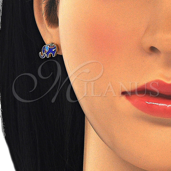 Sterling Silver Ring — Stud Earring Elephant Design Blue Enamel 02. — alternate product view — SKU 125630 | Plata 925 anillo — Stud Earring Elephant diseño Blue Enamel 02. — SKU 125630