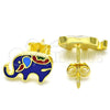 Sterling Silver Stud Earring, Elephant Design, Blue Enamel Finish, Golden Finish, 02.336.0093.2