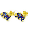 Sterling Silver Stud Earring, Elephant Design, Blue Enamel Finish, Golden Finish, 02.336.0093.2