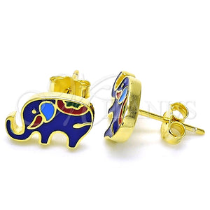 Sterling Silver Ring — Stud Earring Elephant Design Blue Enamel 02. — main product view — SKU 125630 | Plata 925 anillo — Stud Earring Elephant diseño Blue Enamel 02. — SKU 125630