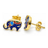 Sterling Silver Stud Earring, Elephant Design, Blue Enamel Finish, Golden Finish, 02.336.0093.2