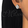Sterling Silver Stud Earring, Judaica and Hand of God Design, with White Cubic Zirconia, Polished, Rhodium Finish, 02.336.0095