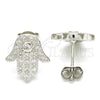 Sterling Silver Stud Earring, Judaica and Hand of God Design, with White Cubic Zirconia, Polished, Rhodium Finish, 02.336.0095