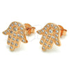 Sterling Silver Stud Earring, Judaica and Hand of God Design, with White Cubic Zirconia, Polished, Rose Gold Finish, 02.336.0095.1