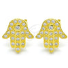 Sterling Silver Stud Earring, Judaica and Hand of God Design, with White Cubic Zirconia, Polished, Golden Finish, 02.336.0095.2