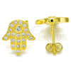 Sterling Silver Stud Earring, Hand of God Design, with White Cubic Zirconia, Polished, Golden Finish, 02.336.0095.2