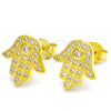 Sterling Silver Stud Earring, Hand of God Design, with White Cubic Zirconia, Polished, Golden Finish, 02.336.0095.2