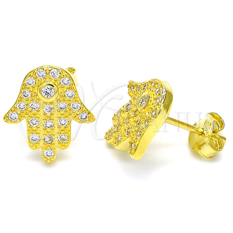 Sterling Silver Stud Earring, Hand of God Design, with White Cubic Zirconia, Polished, Golden Finish, 02.336.0095.2