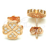 Sterling Silver Stud Earring, Four-leaf Clover Design, with White Micro Pave, Polished, Rose Gold Finish, 02.336.0096.1