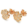 Sterling Silver Stud Earring, Four-leaf Clover Design, with White Micro Pave, Polished, Rose Gold Finish, 02.336.0096.1