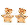 Sterling Silver Stud Earring, Star Design, with White Micro Pave, Polished, Rose Gold Finish, 02.336.0042.1