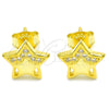 Sterling Silver Stud Earring, Star Design, with White Micro Pave, Polished, Golden Finish, 02.336.0042.2