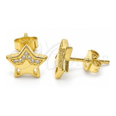 Sterling Silver Stud Earring, Star Design, with White Micro Pave, Polished, Golden Finish, 02.336.0042.2