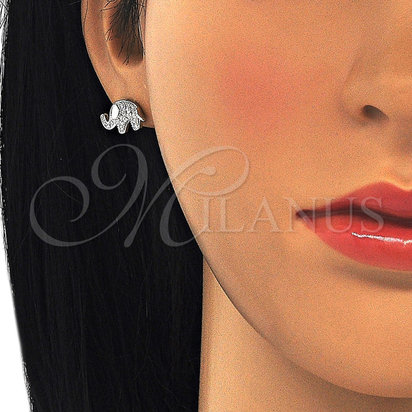 Sterling Silver Ring — Stud Earring Elephant Design with White Micro Pave — alternate product view — SKU 125643 | Plata 925 anillo — Stud Earring Elephant diseño with blanco Micro Pave — SKU 125643