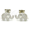 Sterling Silver Stud Earring, Elephant Design, with White Micro Pave, Polished, Rhodium Finish, 02.336.0097