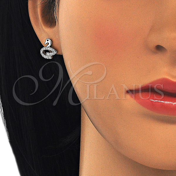 Sterling Silver Ring — Stud Earring Swan Design with Black Cubic Zirconia — alternate product view — SKU 125646 | Plata 925 anillo — Stud Earring Swan diseño with negro Cubic Zirconia — SKU 125646