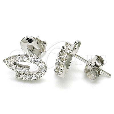 Sterling Silver Stud Earring, Swan Design, with Black Cubic Zirconia and White Crystal, Polished, Rhodium for wholesale, main product view