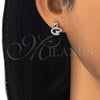 Sterling Silver Stud Earring, Swan Design, with Black Cubic Zirconia and White Crystal, Polished, Rose Gold Finish, 02.336.0098.1