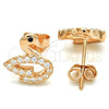 Sterling Silver Stud Earring, Swan Design, with Black Cubic Zirconia and White Crystal, Polished, Rose Gold Finish, 02.336.0098.1