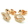 Sterling Silver Stud Earring, Swan Design, with Black Cubic Zirconia and White Crystal, Polished, Rose Gold Finish, 02.336.0098.1