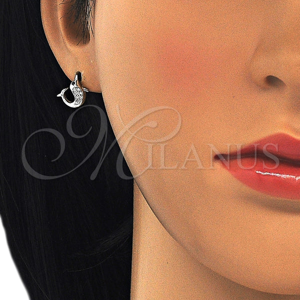 Sterling Silver Ring — Stud Earring Dolphin Design with Black and White — alternate product view — SKU 125649 | Plata 925 anillo — Stud Earring Dolphin diseño with negro and blanco — SKU 125649