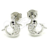 Sterling Silver Stud Earring, Dolphin Design, with Black and White Micro Pave, Polished, Rhodium Finish, 02.336.0099