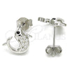Sterling Silver Stud Earring, Dolphin Design, with Black and White Micro Pave, Polished, Rhodium Finish, 02.336.0099