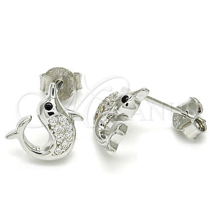 Sterling Silver Ring — Stud Earring Dolphin Design with Black and White — main product view — SKU 125649 | Plata 925 anillo — Stud Earring Dolphin diseño with negro and blanco — SKU 125649