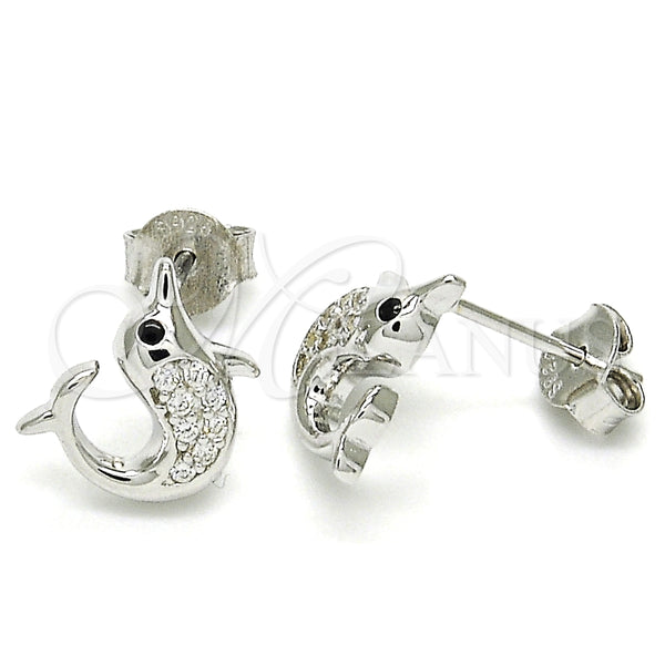 Sterling Silver Ring — Stud Earring Dolphin Design with Black and White — main product view — SKU 125649 | Plata 925 anillo — Stud Earring Dolphin diseño with negro and blanco — SKU 125649